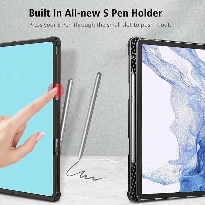Fintie Portfolio Case for Samsung Galaxy Tab S8/Tab S7 11 Inch | Multiple Angles Business Cover with Pocket Built-in S Pen Holder Auto Sleep/Wake Dreamy Marble