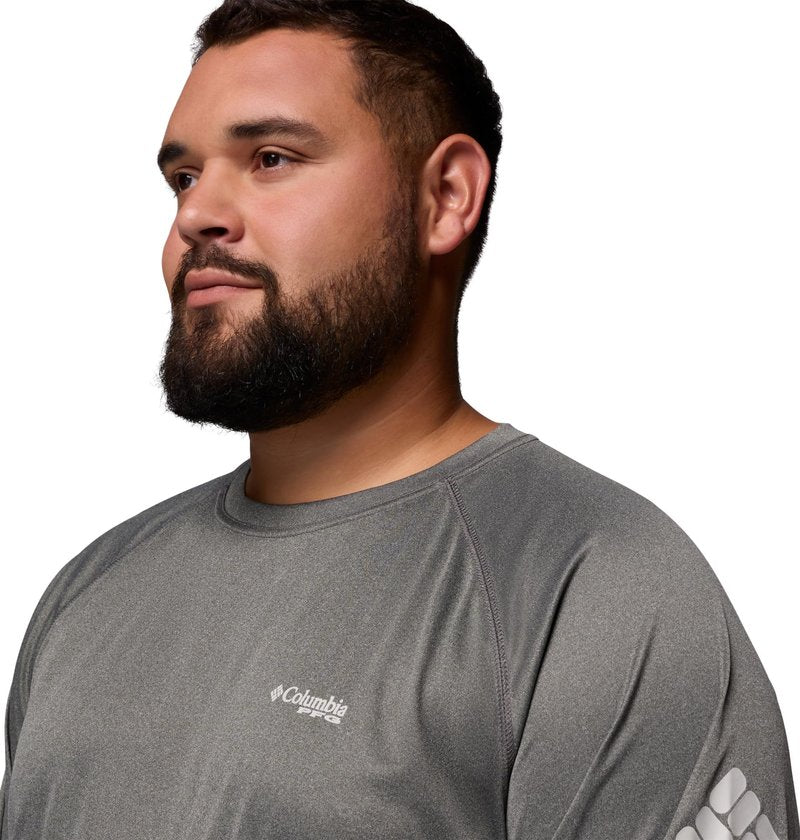 Columbia Men's PFG Terminal Tackle Long Sleeve Fishing Shirt, Charcoal Heather/Cool Grey Logo, 5X