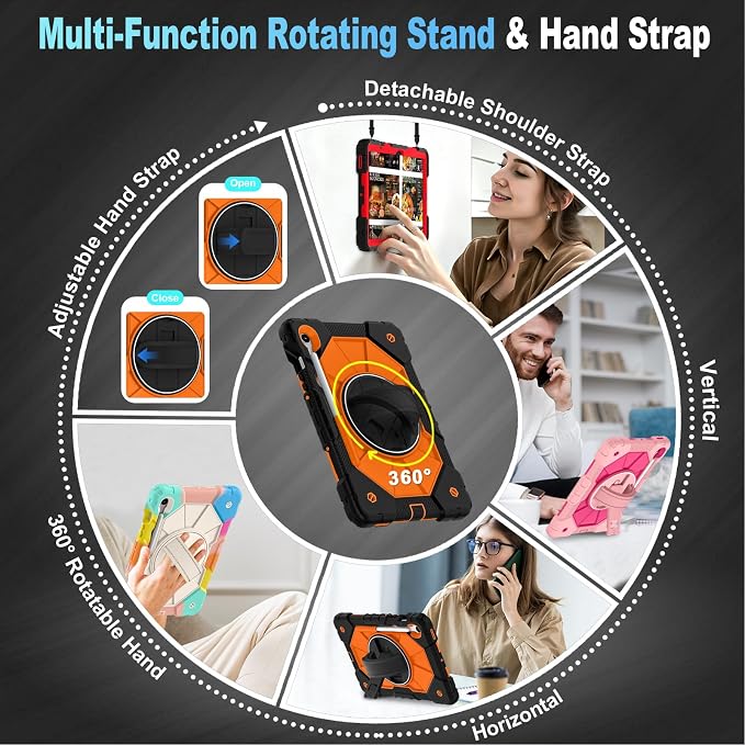 Case for Samsung Galaxy Tab S10 Lite/S10 FE/S9 FE /S9 Tablet Case 10.9/11 Inch with Rotate Stand &amp Hand Strap Screen Protector Pen Holder for Galaxy Tab S10 FE Cases Black