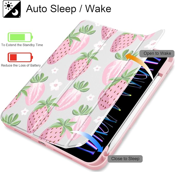 May Chen Case for iPad 12.9 Inch (6th/5th/4th/3rd Generation 2022/2021/2020/2018) Pencel Holder + Trifold Support Auto Sleep/Wake Transparent Shockproof Back Cover Blue Bows