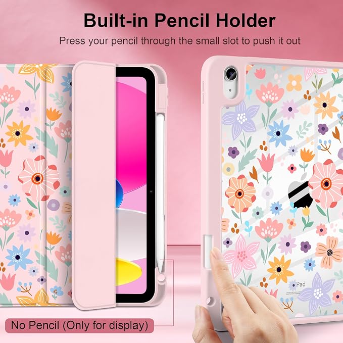 Case for iPad (A16) 11th Generation 11 inch 2025 /iPad 10th Gen 10.9 2022 - Aesthetic Cute Preppy Design Trifold Cover with Soft TPU Bumper Clear Back Auto Sleep/Wake Waves