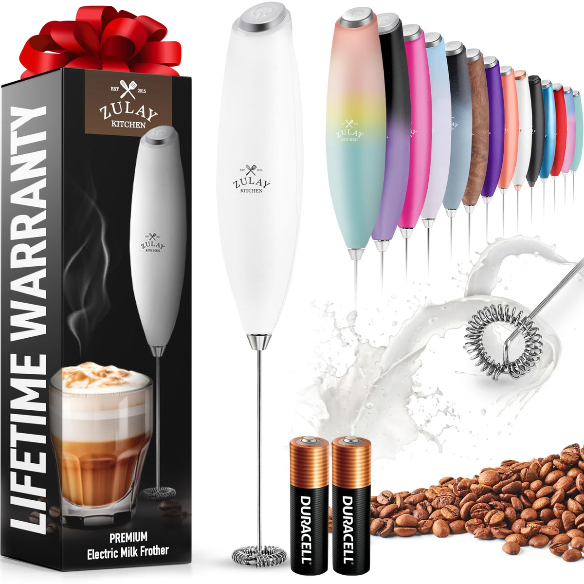 Zulay Powerful Milk Frother for Coffee with Upgraded Titanium Motor - Handheld Electric Whisk, Milk Foamer, Mini Mixer & Coffee Blender for Frappe, Latte, Matcha, No Stand - Pristine Teal