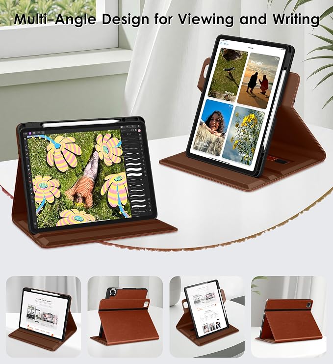 DTTO for iPad Pro 12.9 6th/5th/4th Gen Case (2022/2021/2020) Black | 360 Degree Rotating Premium Faux Leather Folio Stand Cover with Pencil Holder for iPad Pro 12.9 3rd Generation Case 2018