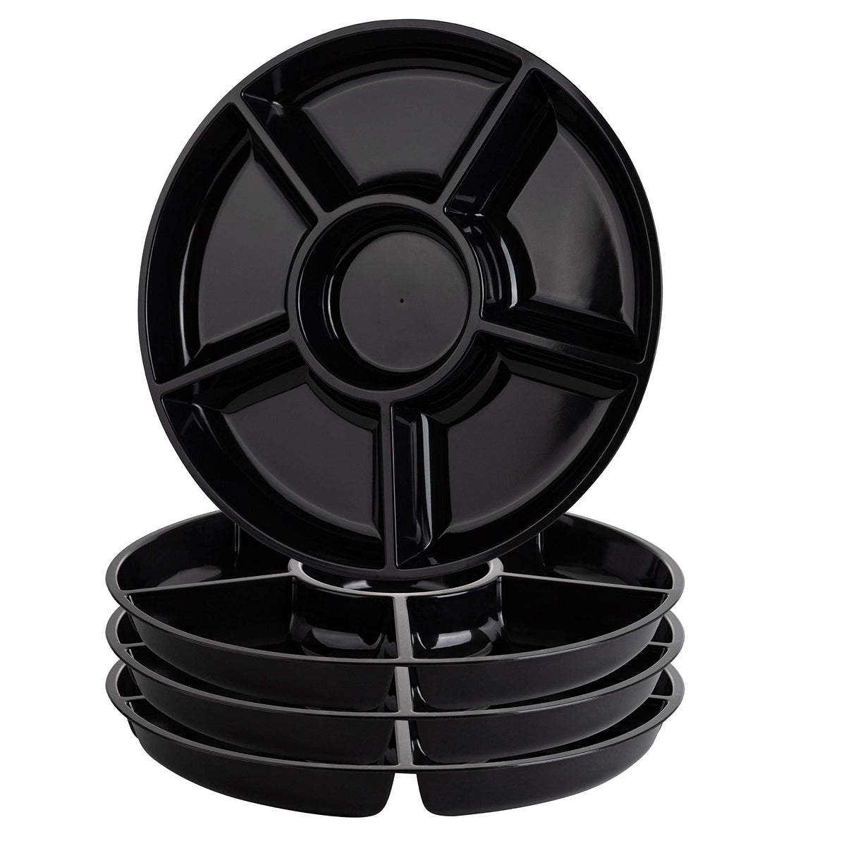 Plasticpro 6 Sectional Round Plastic Serving Tray/Platter (8, White)
