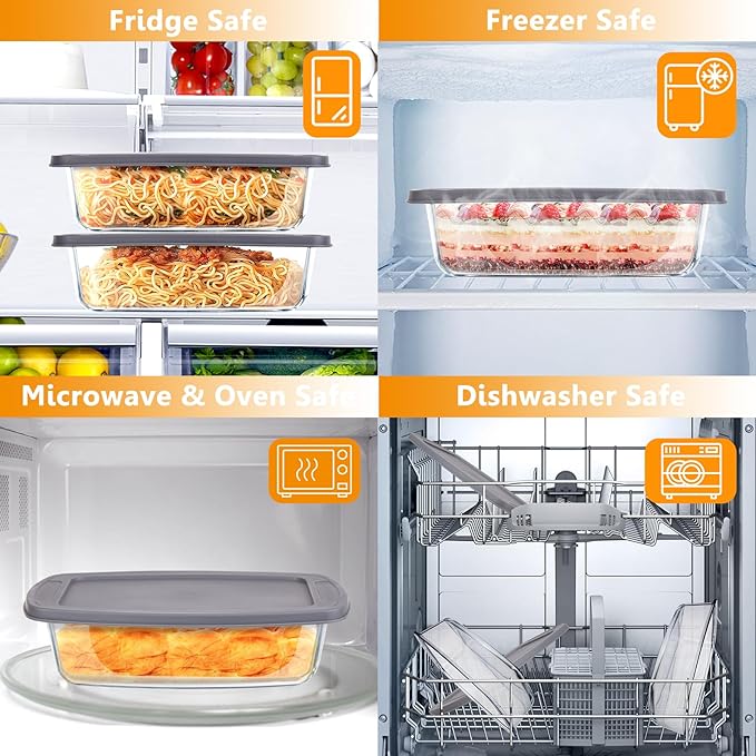 BAKEWAY Jambear Glass Loaf Pans for Baking Bread with Lids 2 Set - 1.9 Qt Glass Loaf Pan | Oven, Dishwasher, Fridge, Freezer & Microwave Safe, Bread Pan Suit for Lasagna, Meatloaf, Banana