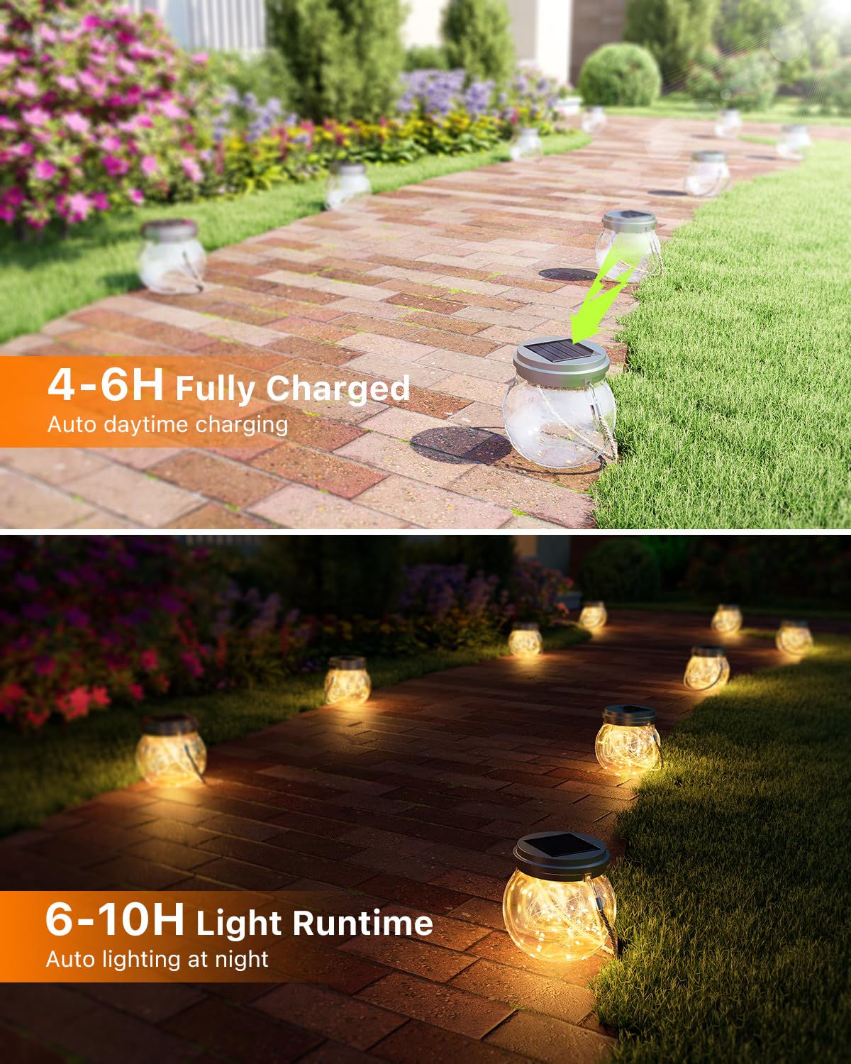 2 Pack Solar Crackled Glass Globe Lights Outdoor Waterproof Hanging Round Balls Lanterns with Warm White LED, Decorative for Outside Trees Garden Patio Yard, Individually Packaged and Double-Sealed