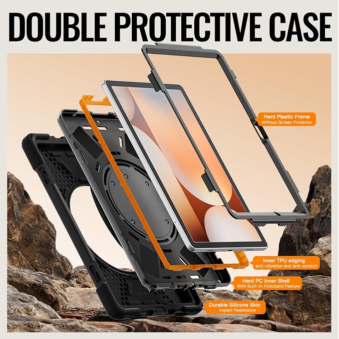Lunivop Tablet Case Compatible with Samsung Galaxy Tab A11 Plus Case 11 Inch 2025 with 360° Rotating Stand Military - Grade Heavy Duty Protection Cover for Samsung Tab A11+ Plus Black
