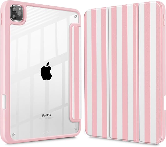 May Chen Case for iPad 12.9 Inch (6th/5th/4th/3rd Generation 2022/2021/2020/2018) Pencel Holder + Trifold Support Auto Sleep/Wake Transparent Shockproof Back Cover Blue Bows