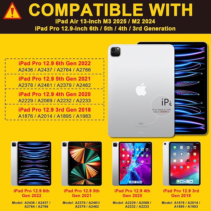 Case for iPad Pro 12.9 inch 6th Generation 2022 Built-in Pencil Holder + Trifold Stand + Auto Wake/Sleep + Protective Cover for iPad Pro 12.9 5th/4th/3rd Gen- Bear