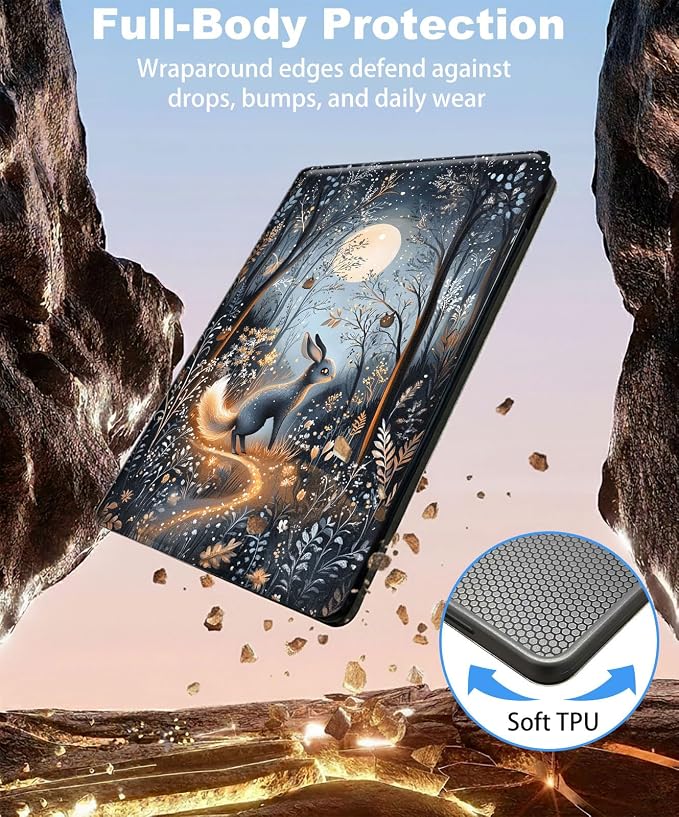 for iPad 11th Generation (A16 2025) 11 / iPad 10th Gen 10.9 2022 Case 360° Rotating PU Leather Stand Cover with Auto Sleep/Wake Shockproof TPU Backl Raccoon Perched
