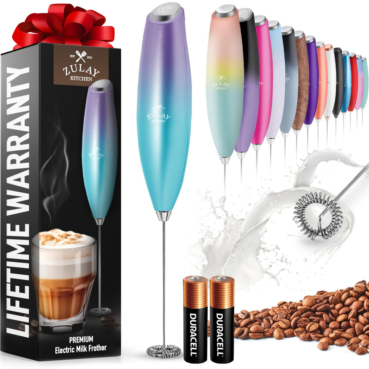 Zulay Powerful Milk Frother for Coffee with Upgraded Titanium Motor - Handheld Electric Whisk, Milk Foamer, Mini Mixer & Coffee Blender for Frappe, Latte, Matcha, No Stand - Pristine Teal