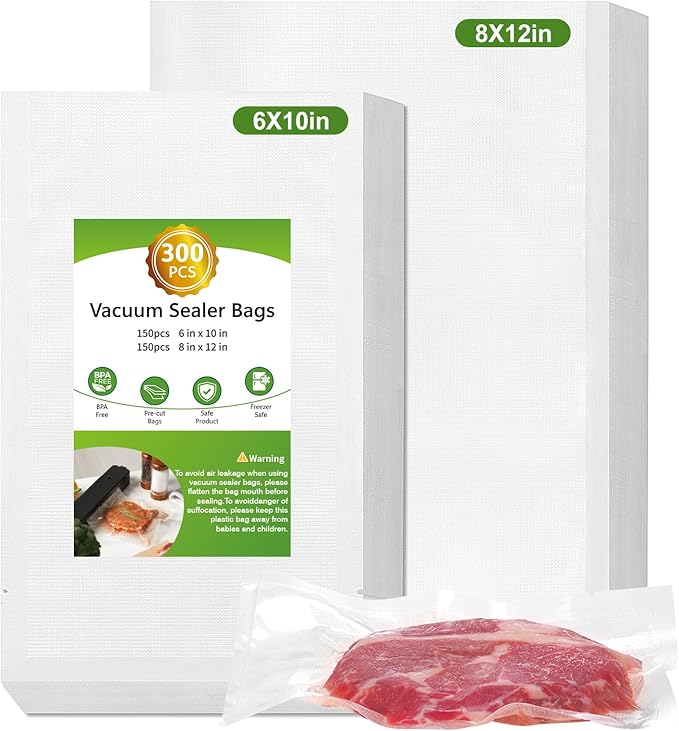 Moretoes 300pcs Vacuum Sealer Bags, 150pcs Quart 8" x 12" and 150pcs Pint 6" x 10", BPA Free, Pre-cut Commercial Grade Vac Bags for Food Storage, Meal Prep or Sous Vide