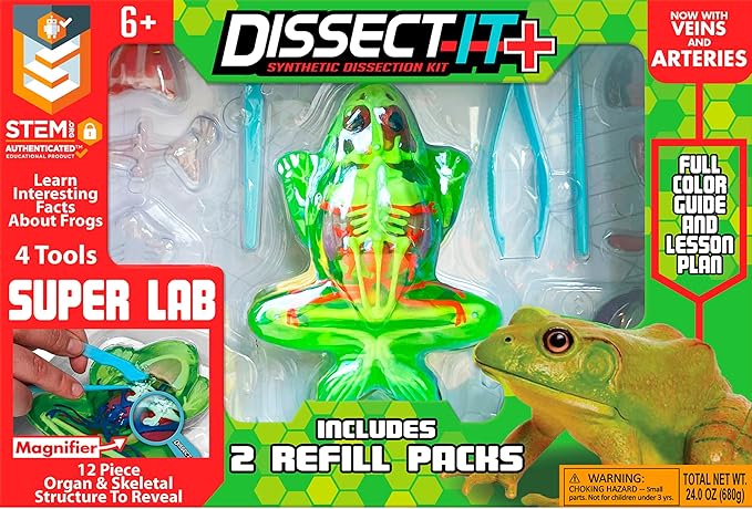 Dissect-It Kit for Kids, Simulated Synthetic Lab Dissection Toy, Frog Super Lab STEM Toys for Animal Science, Biology, and Anatomy
