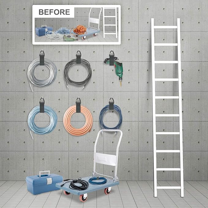 Extension Cord Organizer(8 Pack), Garage Organization and Storage, 16-Inch(Unfolded) Heavy Duty Storage Strap for Extension Cord Within 100ft or Hoses Within 35ft, with Triangle Buckle for Hanging