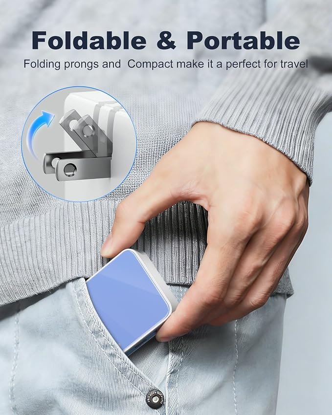USB C Wall Charger Super Thin Flat USB Wall Plug with 4 Ports Fast Charging USB Plug Adapter with PD20W for Home and Travel (Blue)