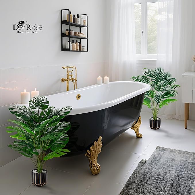 Der Rose 28" Fake Palm Tree Large Artificial Potted Monstera Plants Indoor for Home Porch Patio Living Room Bathroom Outdoor Decor