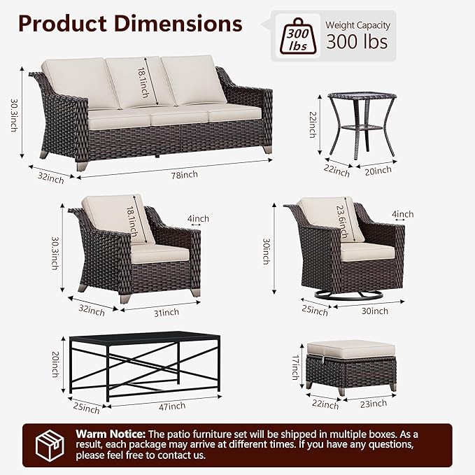 4 Pieces Wicker Patio Furniture, Luxury Outdoor Furniture with 2 Patio Swivel Chai and 2 Patio Ottoman, Wide Armrest, Thickened Cushions, Ideal for Deck, Porch Use