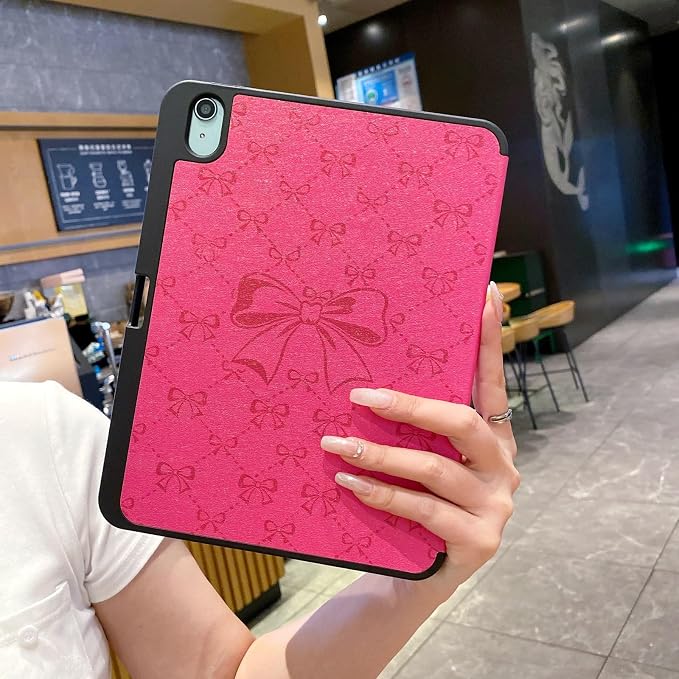 Tablet Case for iPad 11th A16 Generation 11 Inch 2025 / iPad 10th Generation 10.9 Inch 2022 Trifold Stand Smart Protective Cover Soft TPU Back Auto Wake &amp Sleep(Hot Pink Bow)