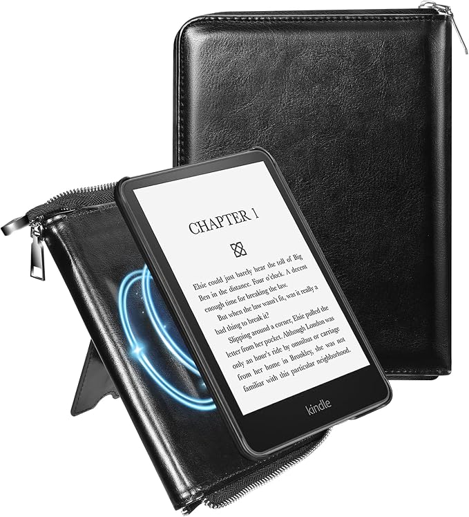 E NET-CASE Case for Kindle Paperwhite 12th Gen 2024 (7) &amp Kindle Colorsoft 2024/2025 (7)- Folder Design Business Handheld Design Cover with Zipper &amp Pen Holder (Black)
