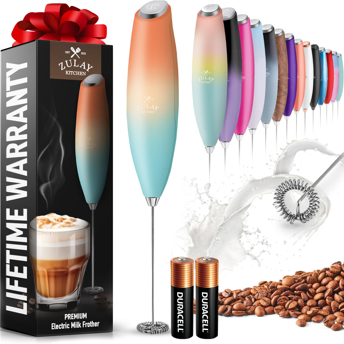 Zulay Powerful Milk Frother for Coffee with Upgraded Titanium Motor - Handheld Electric Whisk, Milk Foamer, Mini Mixer & Coffee Blender for Frappe, Latte, Matcha, No Stand - Pristine Teal