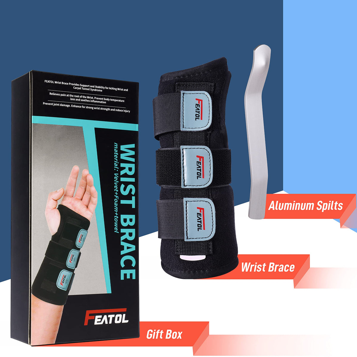 FEATOL Wrist Brace Hand Brace, Carpal Tunnel Wrist Splint Night Support for Women Men, Pain Relief Support -Tendonitis, Arthritis, Sprain, Right Hand, Small/Medium