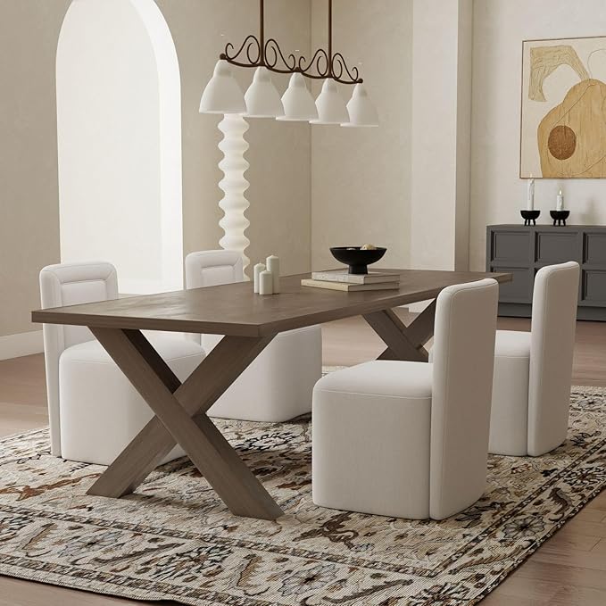 White Upholstered Dining Chairs Set of 4, Armless Modern Linen Dining Chairs with High Back, Kitchen Chair for Dining Room/Restaurant/Living Room