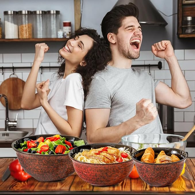 Hasense Mixing Bowls Set of 3, Procelain Serving Bowls Set for Cooking, Baking, Large Nesting Bowls for Salads, Fruit, 2.1/1.5/1.0 Qt, Dishwasher & Microwave Safe, Red