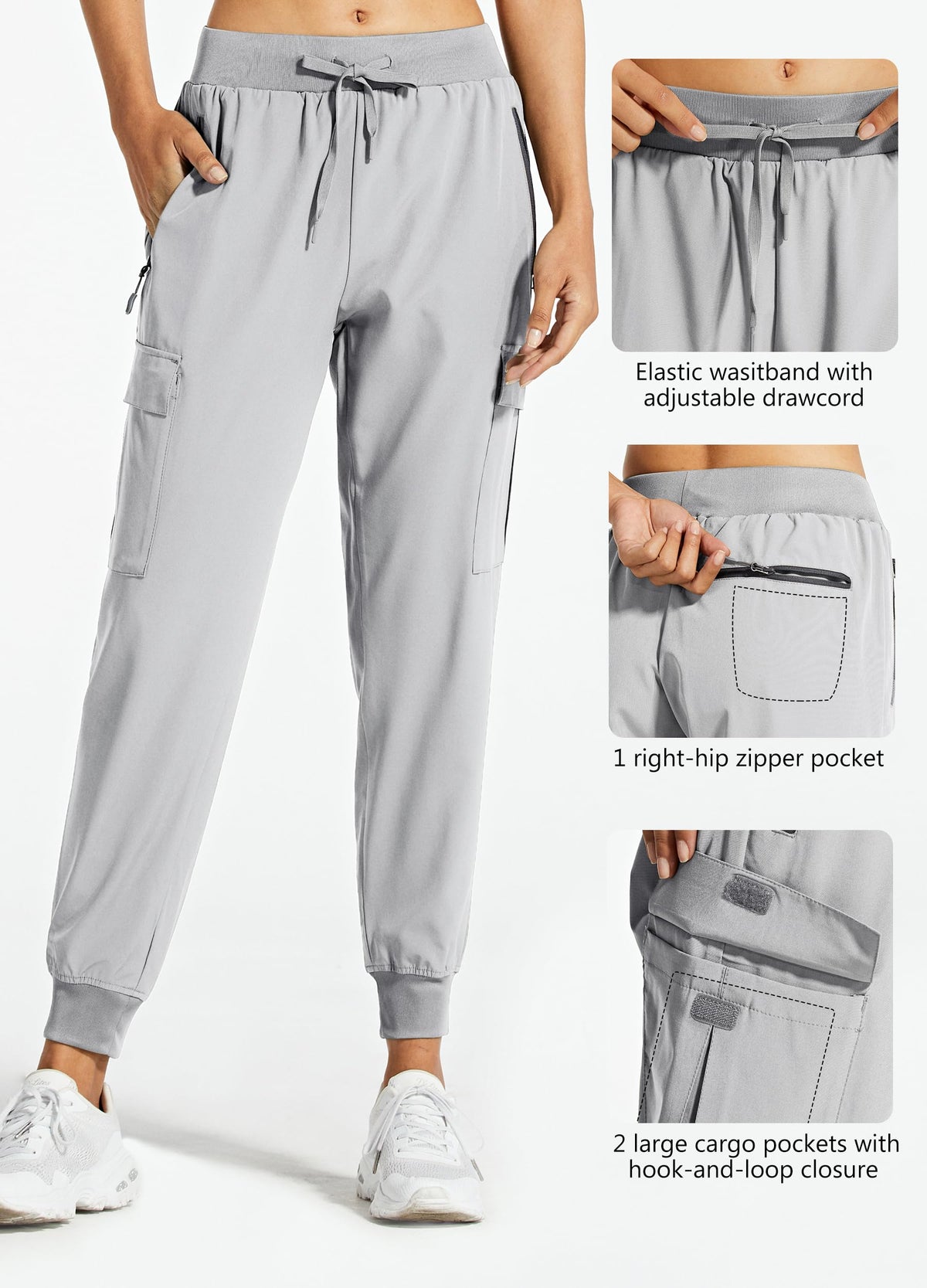 Libin Women's Cargo Joggers Lightweight Quick Dry Hiking Pants Athletic Lounge Casual Travel, Light Gray XXXL