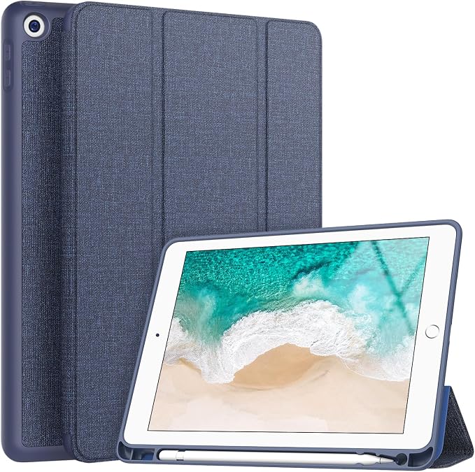 Soke Case Fits for iPad 6th/5th Generation with Pencil Holder - [Full Body Protection + Auto Wake/Sleep] Shockproof Soft TPU Back Cover for Apple iPad 9.7 inch 2018/2017 Black