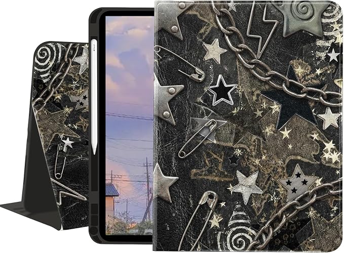 Stylish Case for iPad 9th/8th/7th Generation 10.2 2021/2020/2019Art Pink Starry Sky Textured Folio Case with Pencil Holder Multi-Angle View Adjustable Stand Auto Wake/Sleep Cover for Women