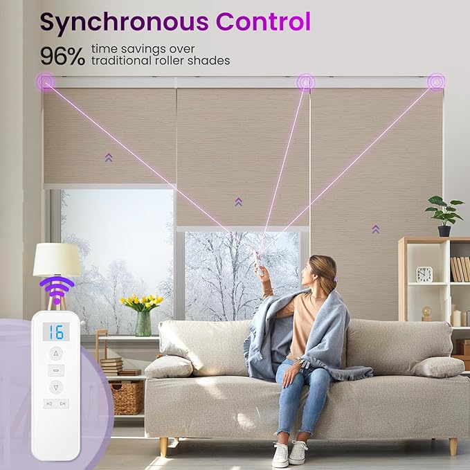 Astomi Motorized Roller Shades for Windows, Blackout Automatic Blinds with Remote, Smart Blinds, Voice Control, Compatible with Alexa, Google, Custom Size (Jacquard Coffee)