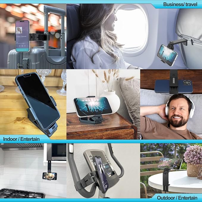 Travel Accessories Universal Seat Back Tray Table Phone Clip Holder Adjustable Pocket Size Hands Free Phone Holder Airplane Travel Essentials Compatible with iPhone and Android