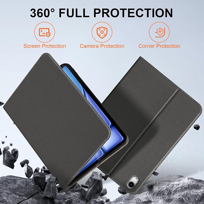 Leather Case for iPad Air 11 M2/M3/M4 &amp 10.9 4th/5th Gen Black | 2024-2026 2020/2022 Protective Shockproof Smart Cover Adjustable Stand Auto Wake/Sleep and Multiple View Angles