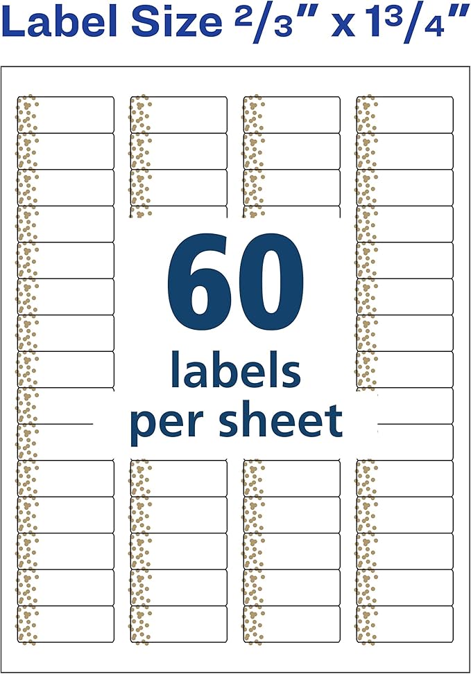 Avery Easy Peel Return Address Labels, 2/3" x 1-3/4", Gold Confetti Design, 600 Labels (6543)