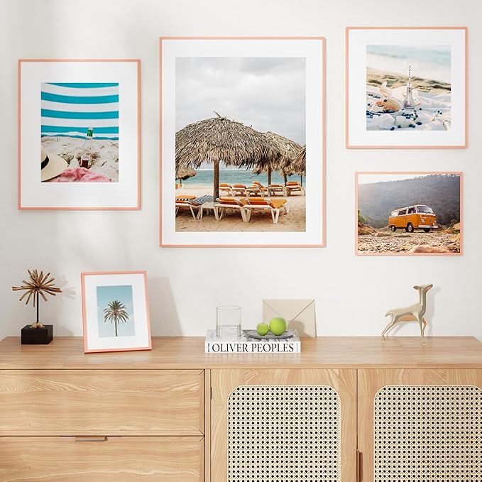 16x24 Frame | 16x24 Poster Frame With Mat For 12x18 | Metal Aluminum Picture Frame With Tempered Glass | Minimalist Modern Poster Frame | Hanging Hardware Included | Rose Gold