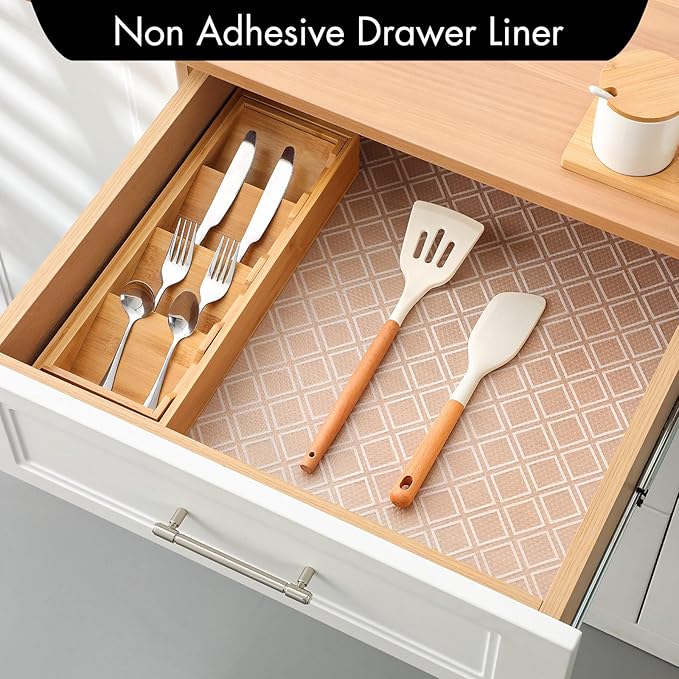 Shelf Liners for Kitchen Cabinets – Non Adhesive Drawer and Cabinet Liner, Waterproof and Oil-Proof Kitchen Cupboard Shelf Paper EVA Material Fridge Liner for Refrigerator – Modern Pattern