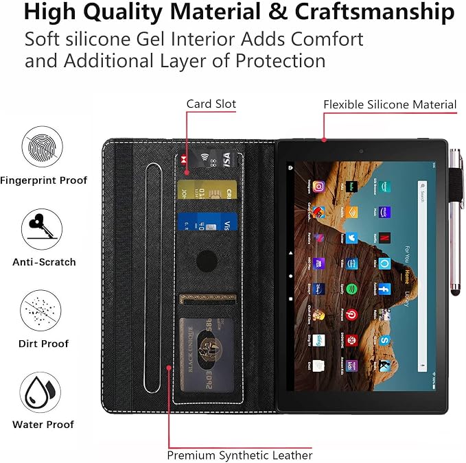 Case for Kindle Fire HD 10 Tablet 10.1 (9th/7th Generation 2019/2017 Release) - Slim PU Leather Stand Flip Cover with Card Slot &amp Pencil Holder Basketball Surface