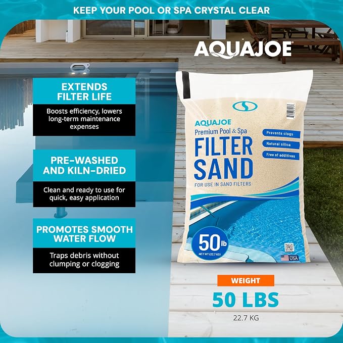 Aqua Joe Premium Pool and Spa Filter Sand, Natural Silica, 50 Lb Bag