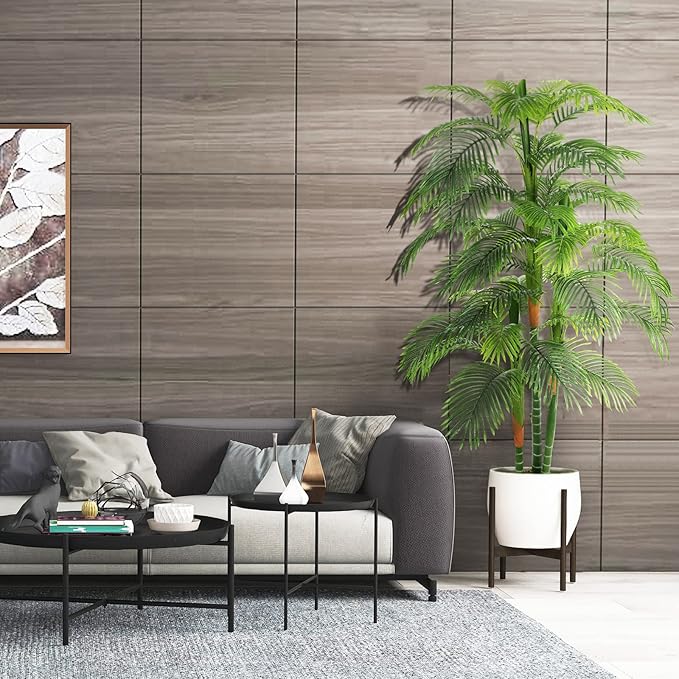 6ft Artificial Golden Cane Palm Tree(72in) with 3 Trunks Faux Tree and Plastic Nursery Pot, Fake Plant for Office House Farmhouse Living Room Home Decor (Indoor/Outdoor)
