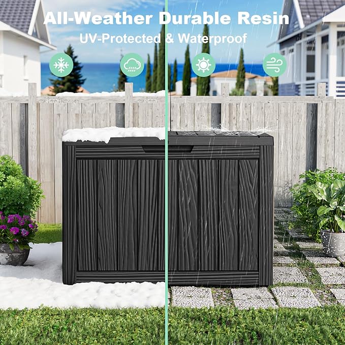 45 GallonOutdoor Storage Box,Resin Deck Boxes Waterproof, IndoorOutdoor Bin for Package Delivery, Patio Cushions, Gardening Tools, Lockable, UV Resistant