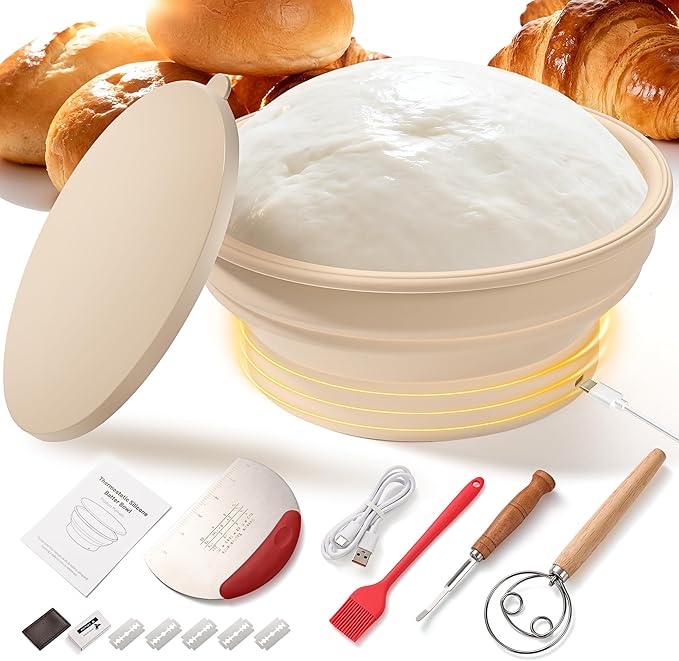Bread Banneton Proofing Basket Set, Electric Thermostatic Silicone Bowl