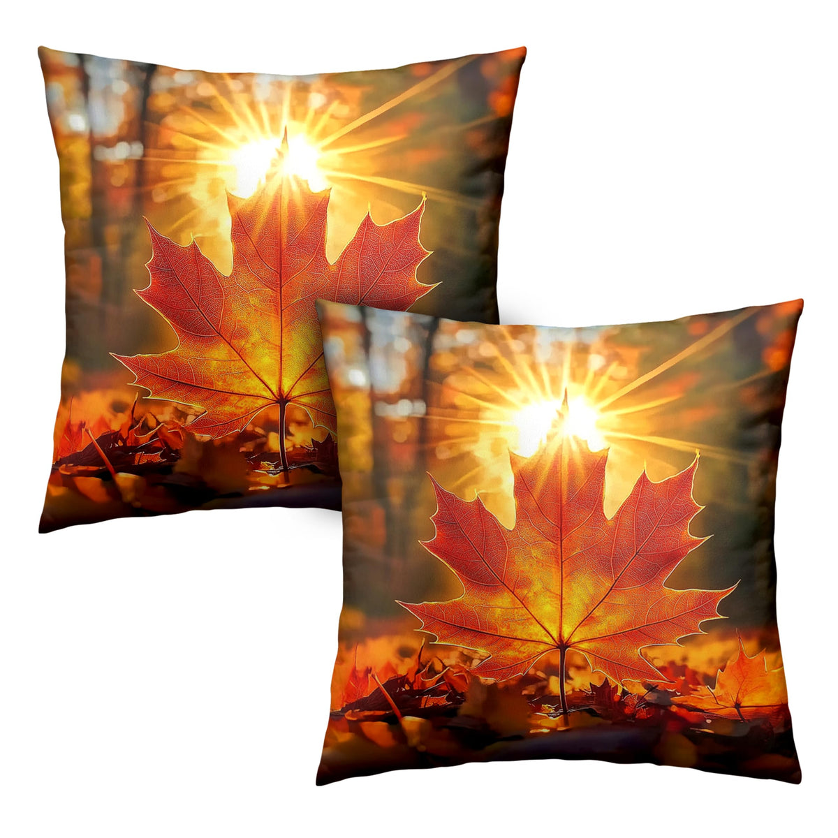 Kwlegh Fall Throw Pillow Covers 18x18 Set of 2 Maple Leaf Pillow Covers Maple Forest Outdoor Pillow Covers Autumn Sunset Sunshine Pillow Case for Living Room Couch
