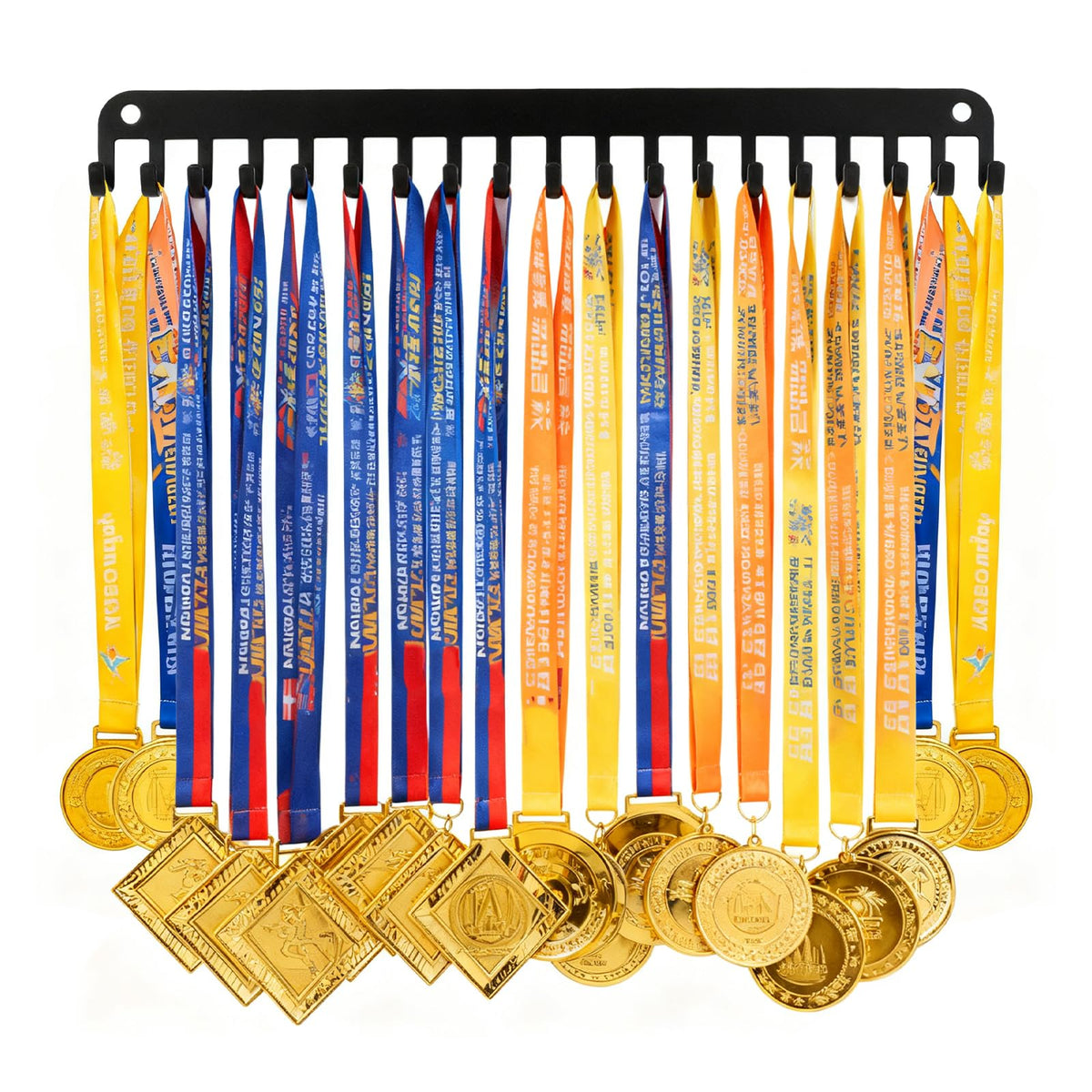 PercyEffie 4 Pack Medal Holder Hanger Display with 20 Hooks Wall Mounted Sport Metal Medal Display Hanger Rack for Running Marathon Gymnastics Soccer Wrestling Black