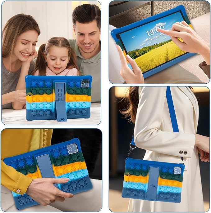 ATOOZ for Urao X109 Tablet Case 10.1 inch 2026Black | Unzip Bubble Texture Color Blocking Silicone Case for Urao X109 Tablet 10.1 with PC Stand &amp Stylus Pen &amp Shoulder Straps