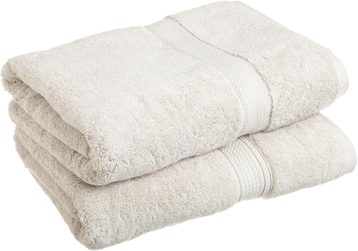 Superior Egyptian Cotton Pile Bath Towel Set of 2, Ultra Soft Luxury Towels, Thick Plush Essentials, Absorbent Heavyweight, Guest Bath, Hotel, Spa, Home Bathroom, Shower Basics, Stone