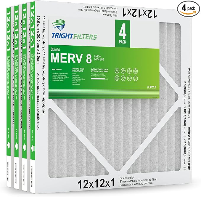12x12x1 Air Filter 4 Pack, MERV 8 Pleated Dust Defense Air Filters Replacement