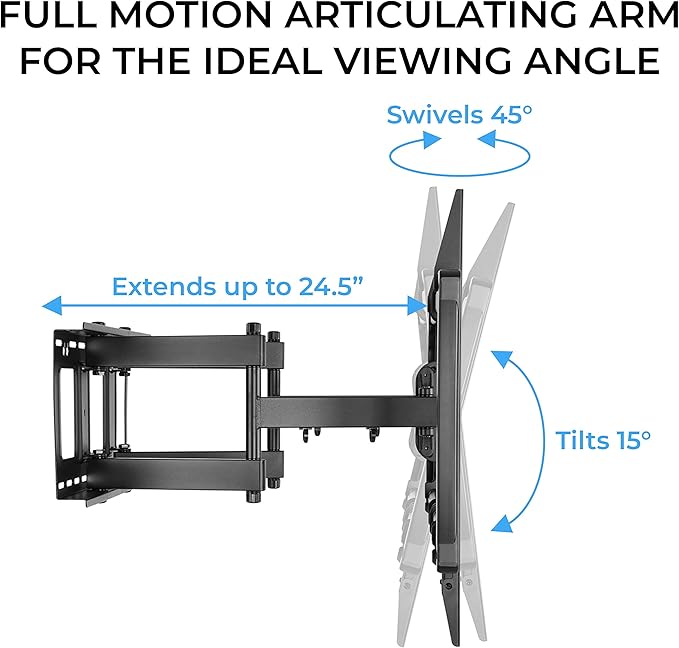 HumanCentric Heavy Duty Full Motion TV Wall Mount for 75-100" TVs, 176lb Capacity, 15° Tilt, 45° Swivel, 24" Extension, Max VESA 900x600mm, Flat or Curved, for Wood or Concrete, Hardware Included