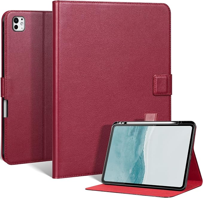 Leather Case for iPad 11th/10th Gen (11/10.9) Black | Genuine Leather Pencil Holder Adjustable Stand Magnetic Closure Auto Wake/Sleep