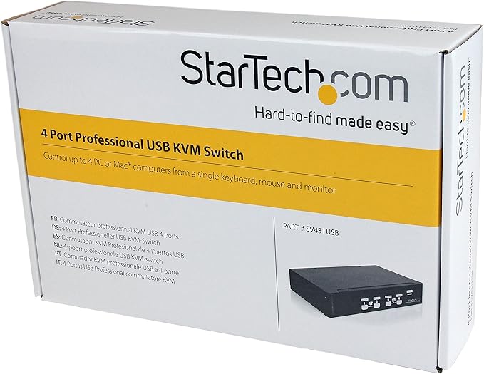 StarTech.com 4 Port Professional VGA USB KVM Switch with Hub - 1U Rack-mountable KVM Switch , TAA (SV431USB)