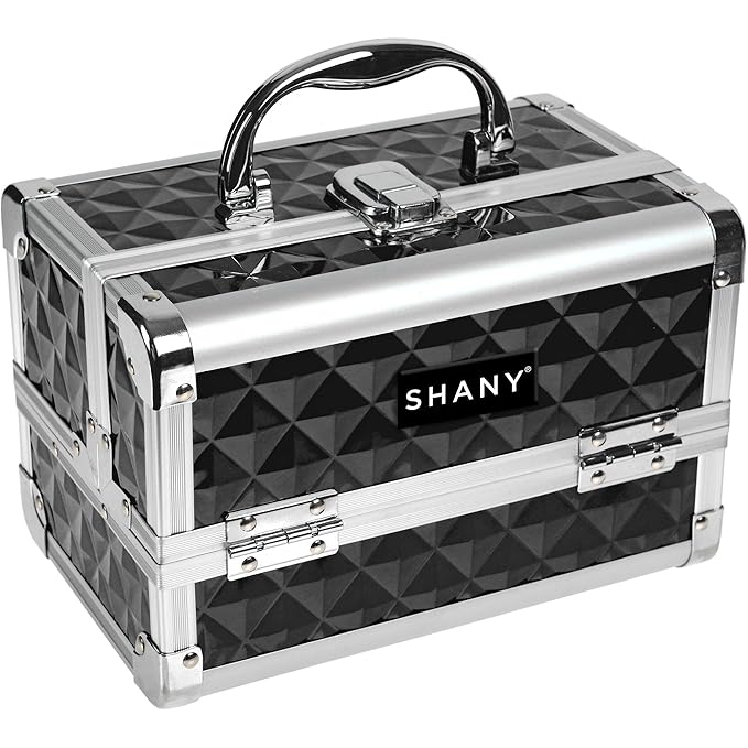 SHANY Chic Makeup Train Case Cosmetic Box Portable Makeup Case Cosmetics Beauty Organizer Jewelry storage with Locks, Multi trays Makeup Storage Box with Makeup Mirror - Black